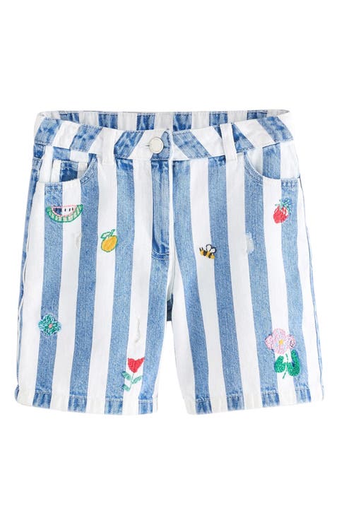 Kids' Stripe Distressed Embroidered Denim Shorts (Little Kid & Big Kid)