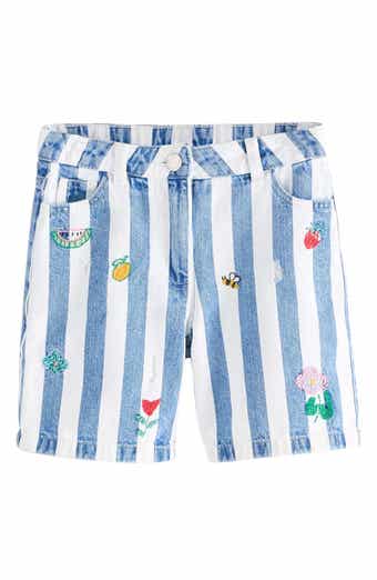 NEXT Kids' Stripe Distressed Embroidered Denim Shorts