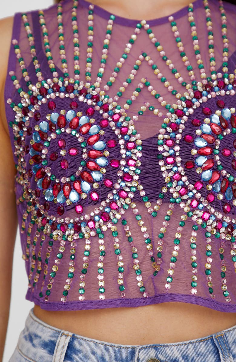 NASTY GAL Embellished Sheer Mesh Crop Tank, Alternate, color, 