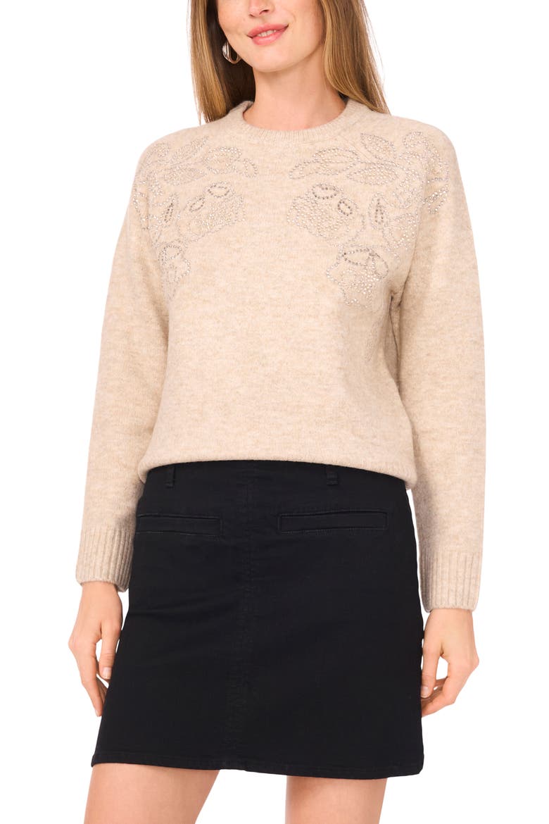 Bead Detail Crewneck Sweater, Main, color, OATMEAL