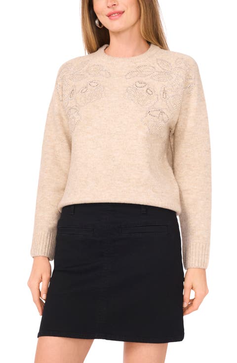 Bead Detail Crewneck Sweater (Regular & Petite)
