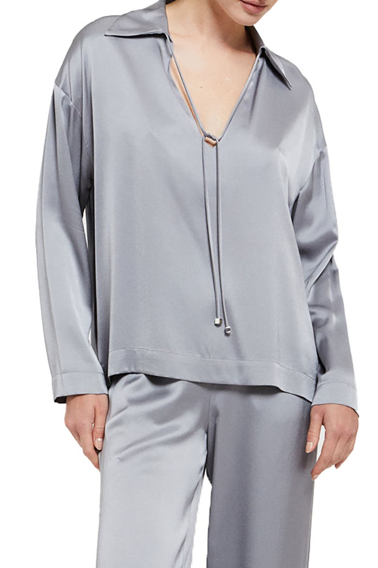 Viscose Blouse With Tie, Main, color, Grey