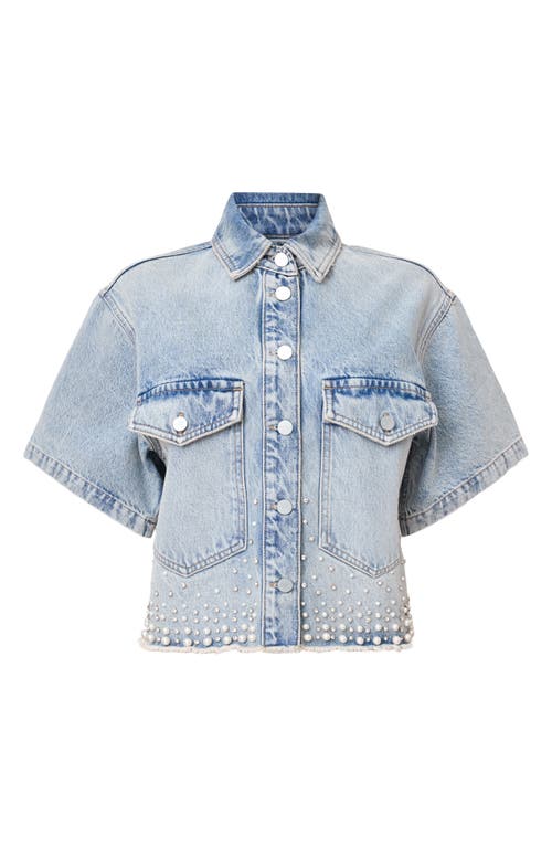 Allsaints Tove Embellished Short Sleeve Oversize Denim Button-up Shirt In Light Indigo