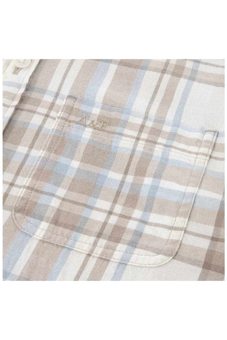 Kids' Boxy Fit Plaid Short Sleeve Cotton Button-Up Shirt, Alternate, color, SIMPLY TAUPE