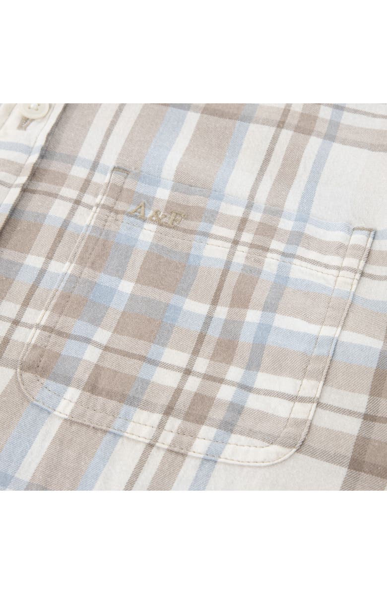 abercrombie kids Kids' Boxy Fit Plaid Short Sleeve Cotton Button-Up Shirt, Alternate, color, Simply Taupe