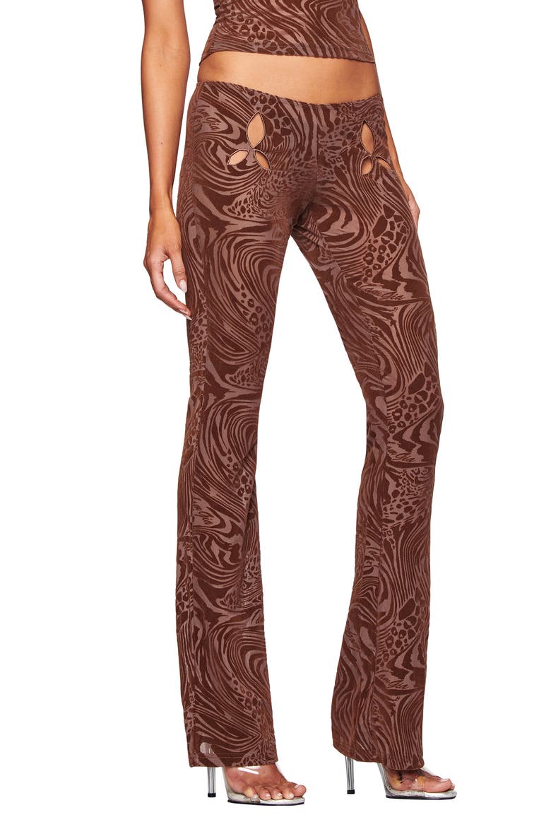 Amina Cutout Low Rise Flare Pants, Alternate, color, CHOCOLATE BROWN
