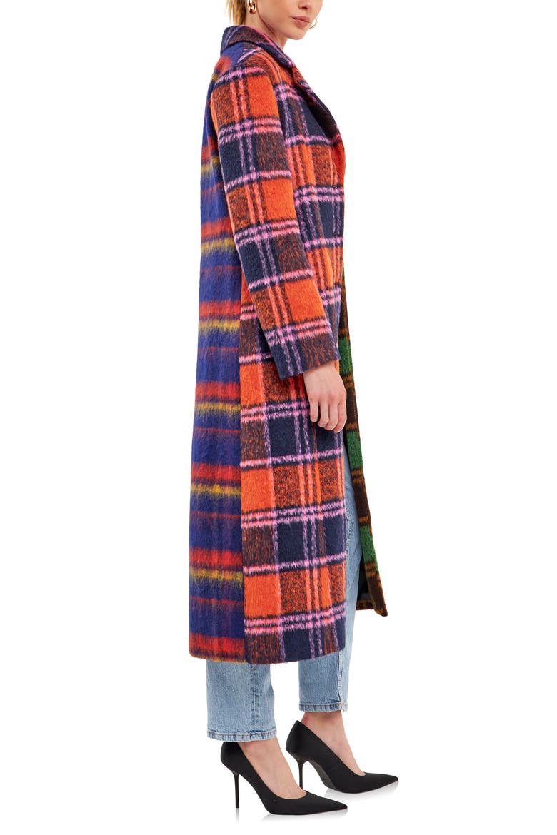 Colorblock Plaid Trench Coat, Alternate, color, MULTI