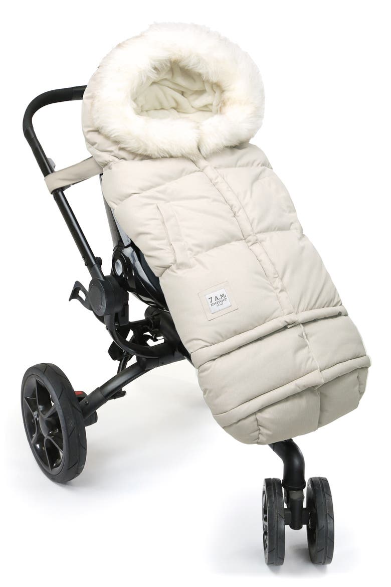 Blanket '212 evolution®' Extendable Stroller & Car Seat Footmuff with Faux Fur Trim, Alternate, color, BEIGE HEATHER WHITE FUR