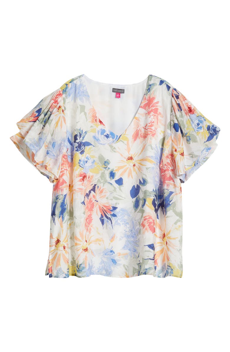 Vince Camuto Floral Tulip Sleeve Top, Alternate, color, Ultra White