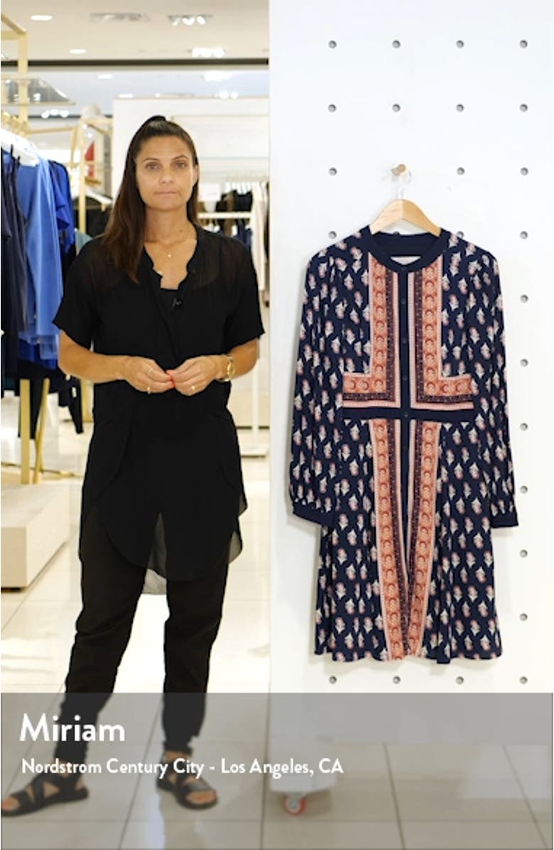 Print Button Front Long Sleeve Dress, sales video thumbnail
