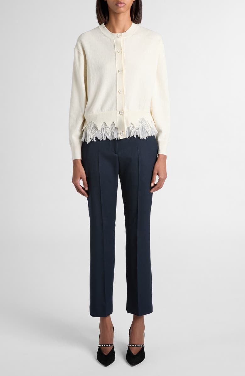 McQueen Cobweb Lace Shrunken Wool & Cashmere Cardigan, Main, color, Ivory/ Ivory