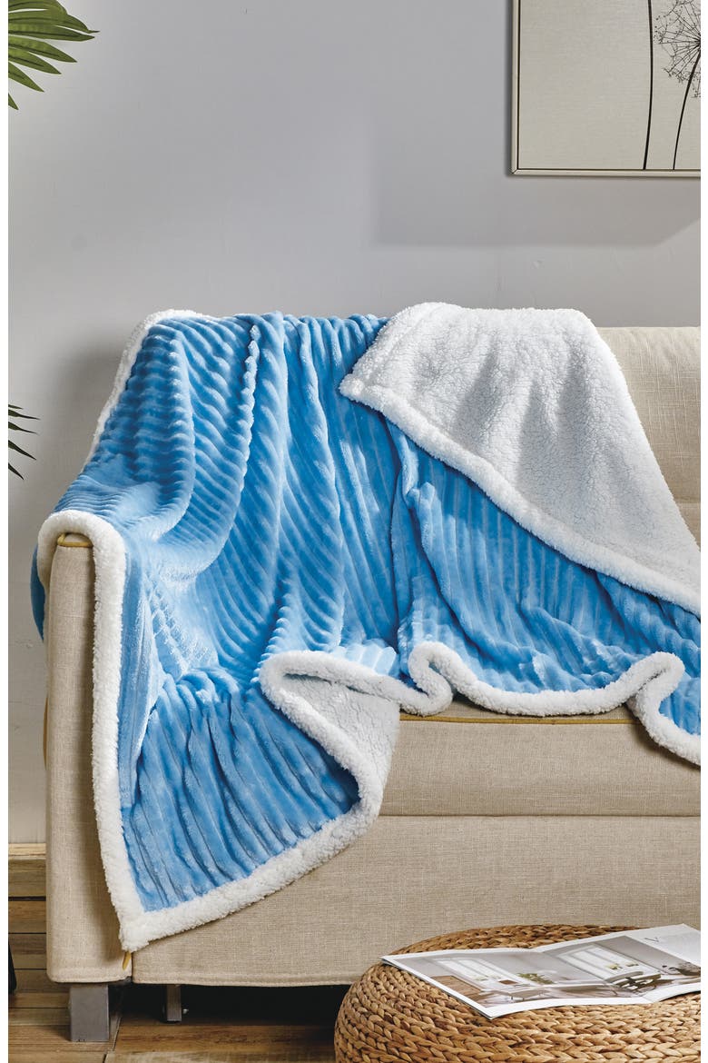Corduroy Faux Shearling Throw Blanket, Main, color, LIGHT BLUE