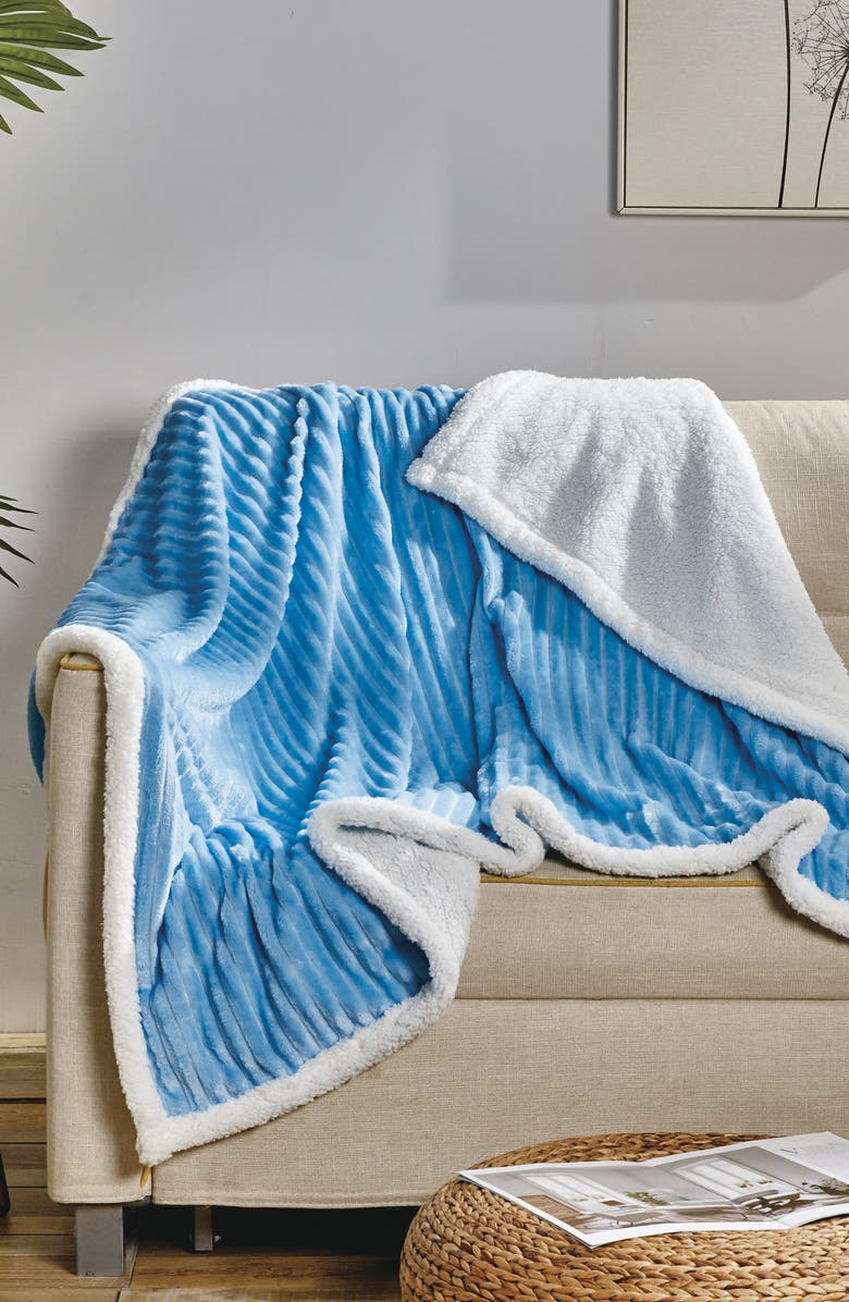 Luxury Home Corduroy Faux Shearling Throw Blanket, Main, color, Light Blue