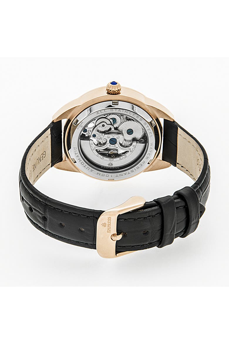 Godiva Automatic MOP Leather-Band Watch, Alternate, color, Black