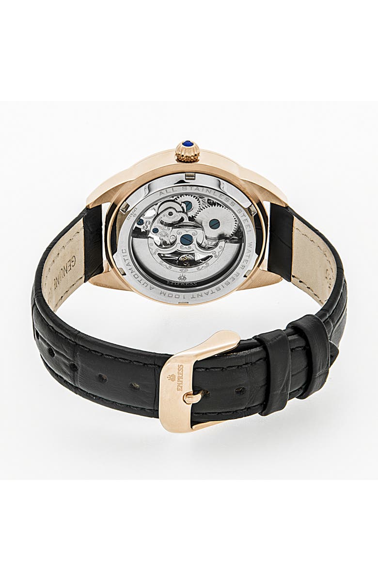 Empress Godiva Automatic MOP Leather-Band Watch, Alternate, color, Black