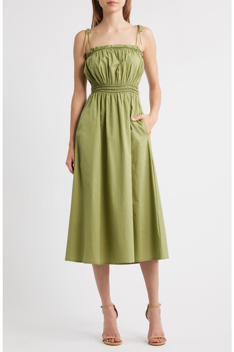 Cotton Poplin Midi Dress, Main, color, GREEN