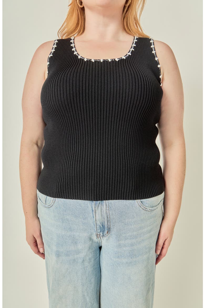 Crochet Trim Ribbed Sleeveless Top, Alternate, color, BLACK/ WHITE