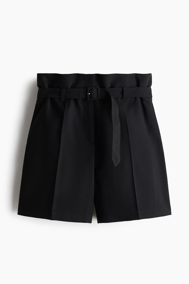 Viscose-blend Shorts With Belt, Alternate, color, Black