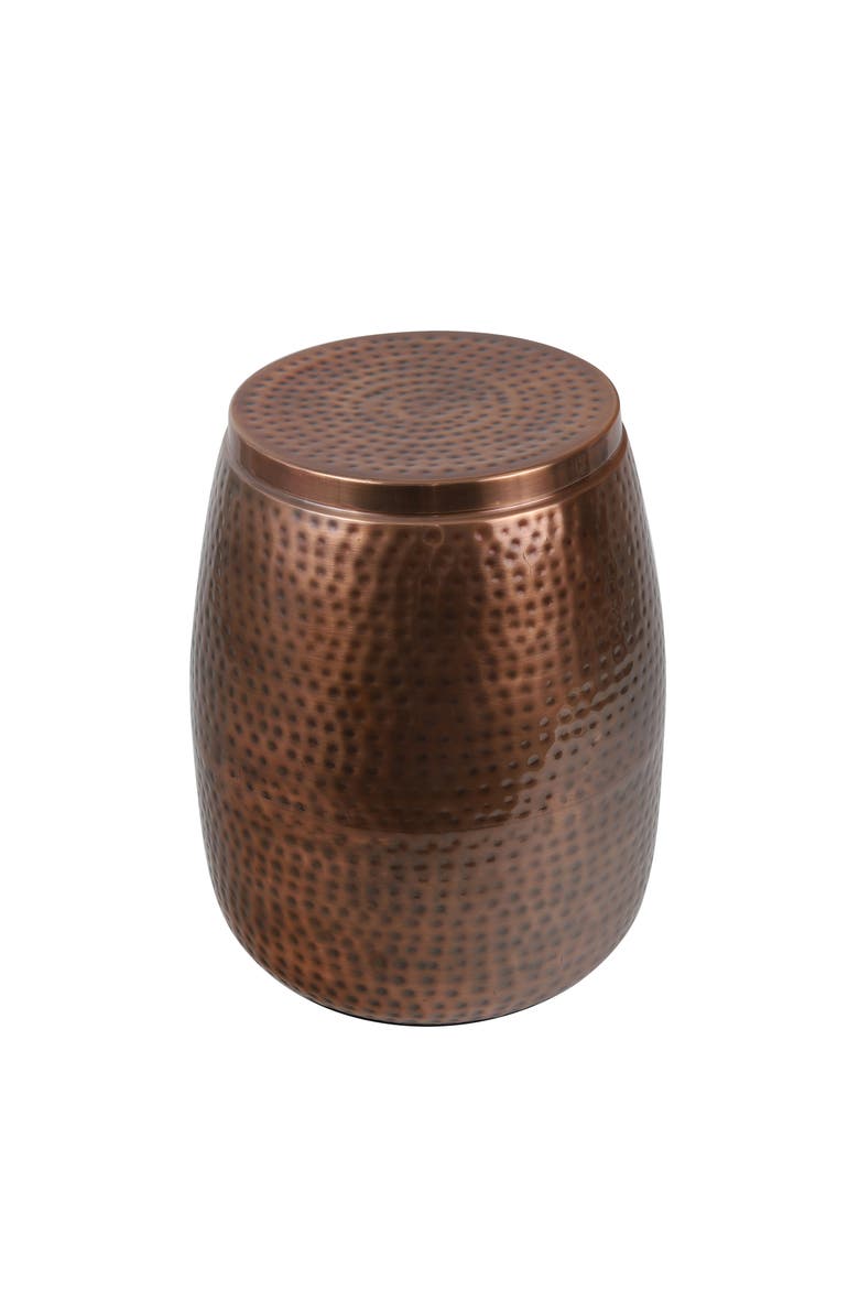 Merida Modern Rustic Hammered Metal Drum Storage Side Table with Lid, Alternate, color, Antique Copper