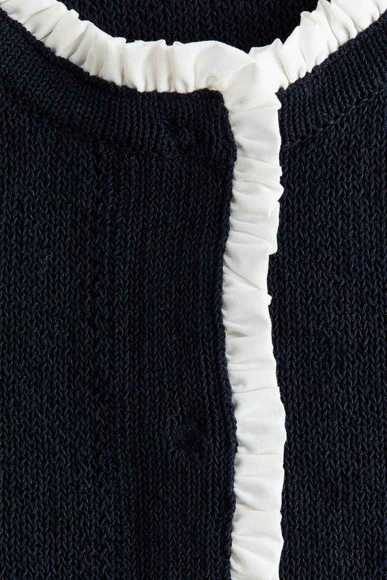 Frill-trimmed Cardigan, Alternate, color, Navy blue/cream