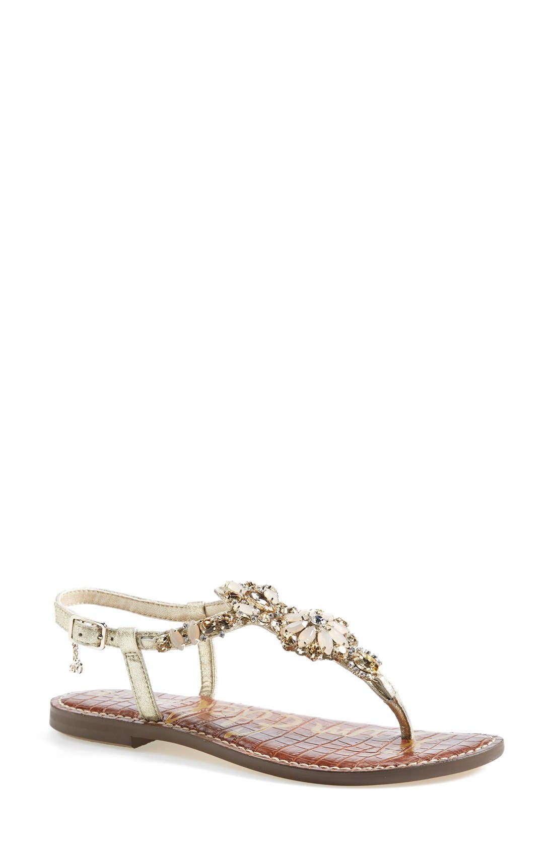 'Garen' Embellished Leather Sandal, Main, color, GOLD