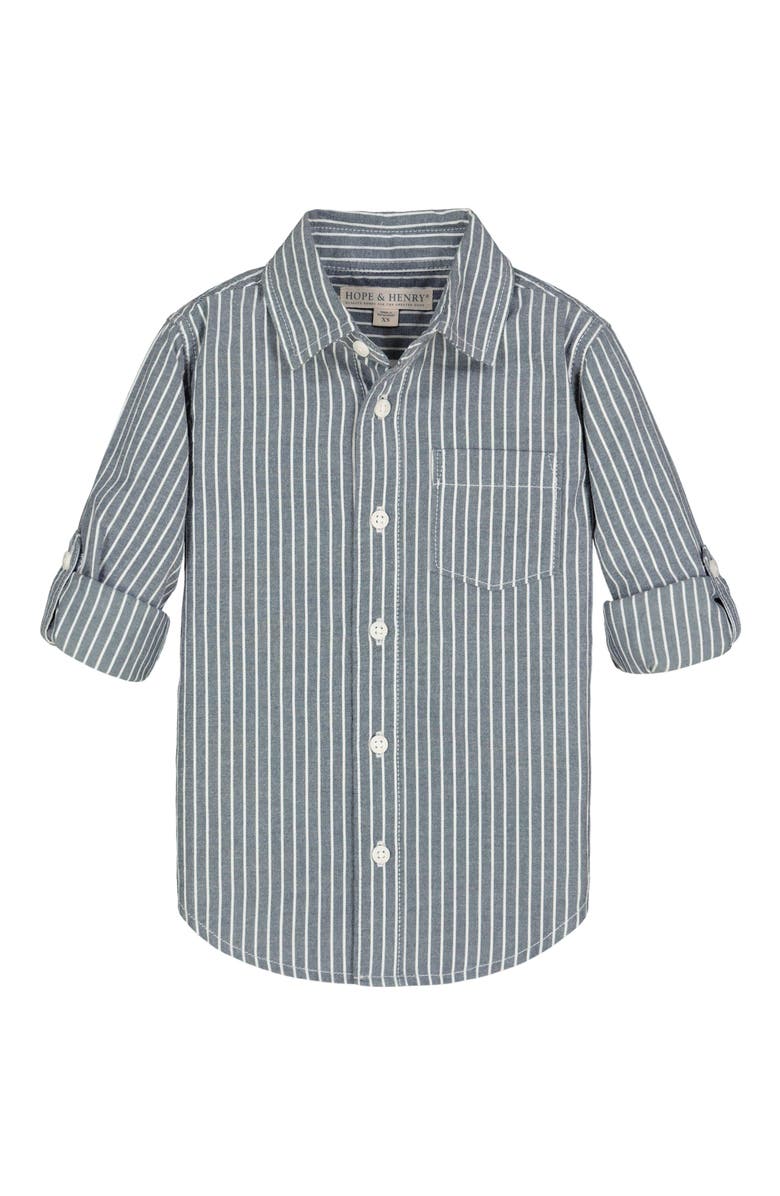 Hope & Henry Boys' Twill Button Down Shirt, Kids, Alternate, color, Light Navy Railroad Stripe