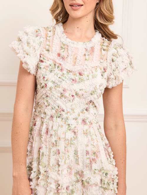 Needle & Thread Colette's La Vie En Rose Round Neck Gown In White