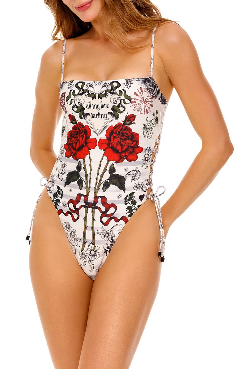 Agua Bendita Russet Thorn One-Piece Swimsuit, Main, color, White Multicolor