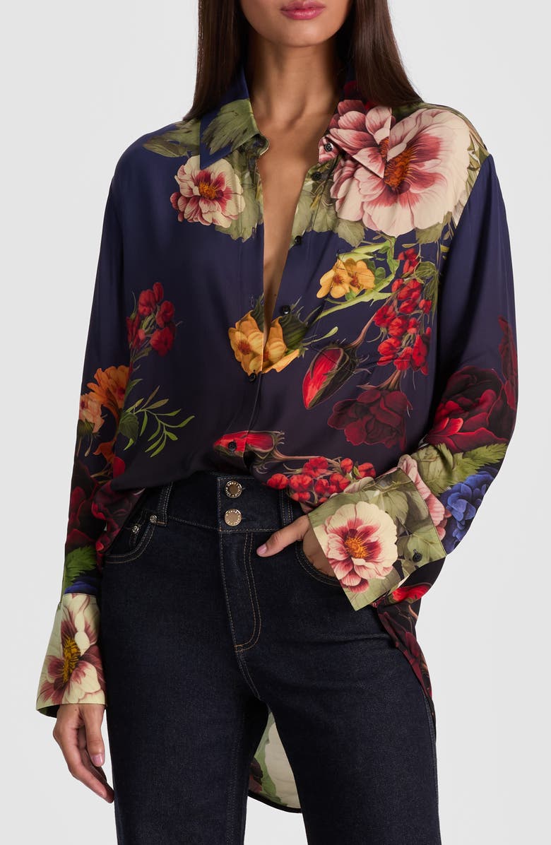 Alice + Olivia Finely Floral Long Sleeve Oversize Button-Up Shirt, Main, color, Magic Garden Gradient