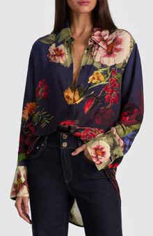 Alice + Olivia Finely Floral Long Sleeve Oversize Button-Up Shirt