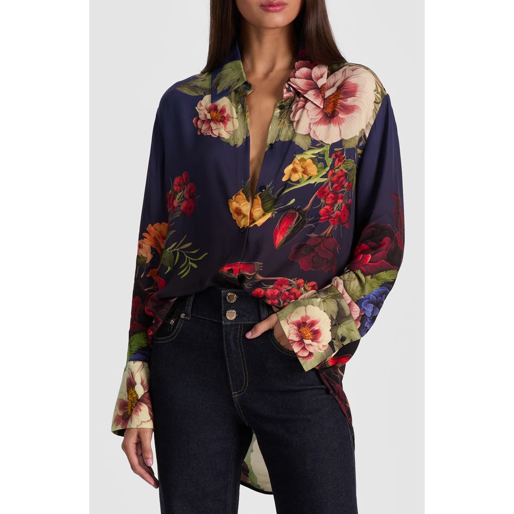 Alice And Olivia Magic Garden Gradient Finely Oversized Long-sleeve Shirt In Black
