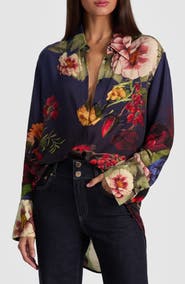 Alice + Olivia Finely Floral Long Sleeve Oversize Button-Up Shirt