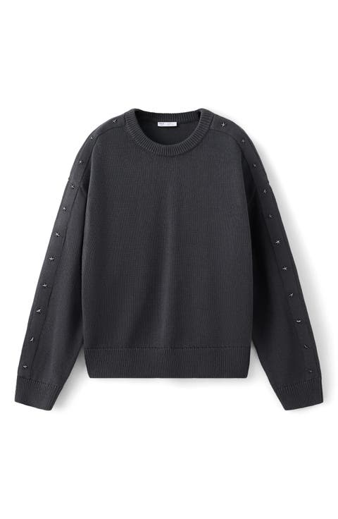 Star Studded Oversized Cotton Sweater
