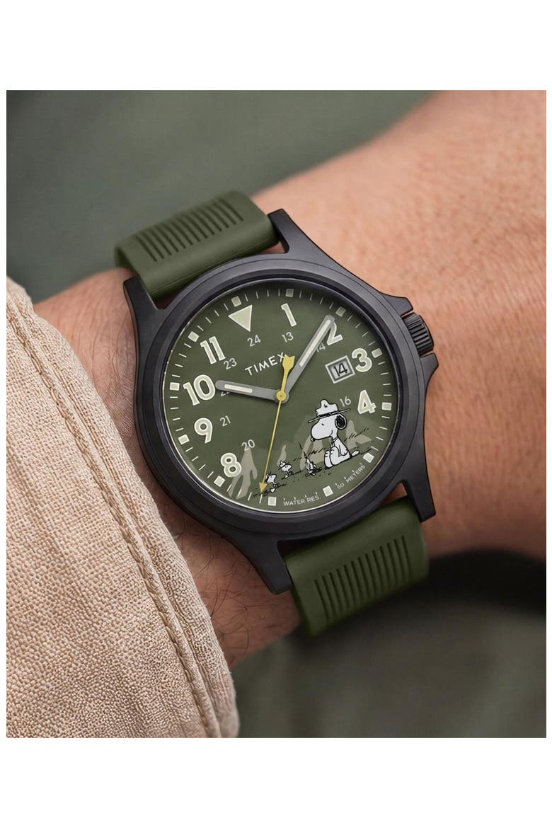 Peanuts Expedition Acadia Silicone Strap Watch, Alternate, color, GREEN