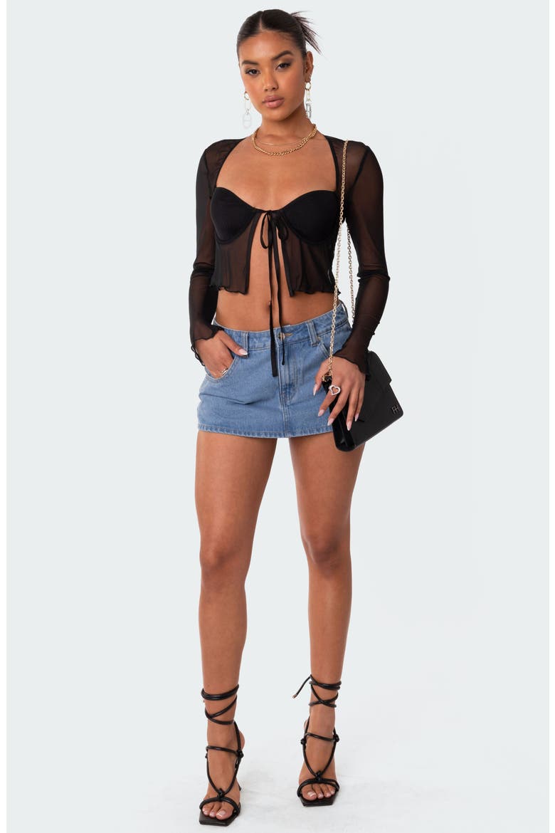 Mesh Long Sleeve Bra Top, Alternate, color, BLACK