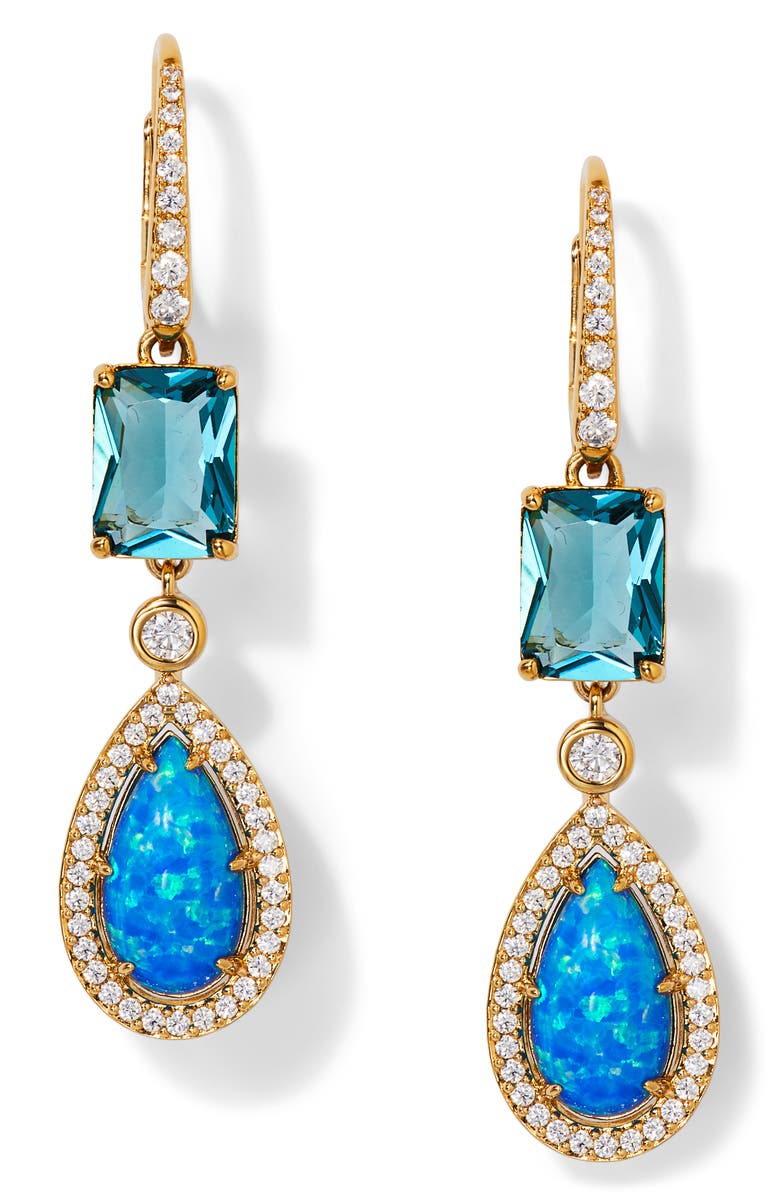 Nadri Blue Lagoon Double Drop Earrings, Main, color,
