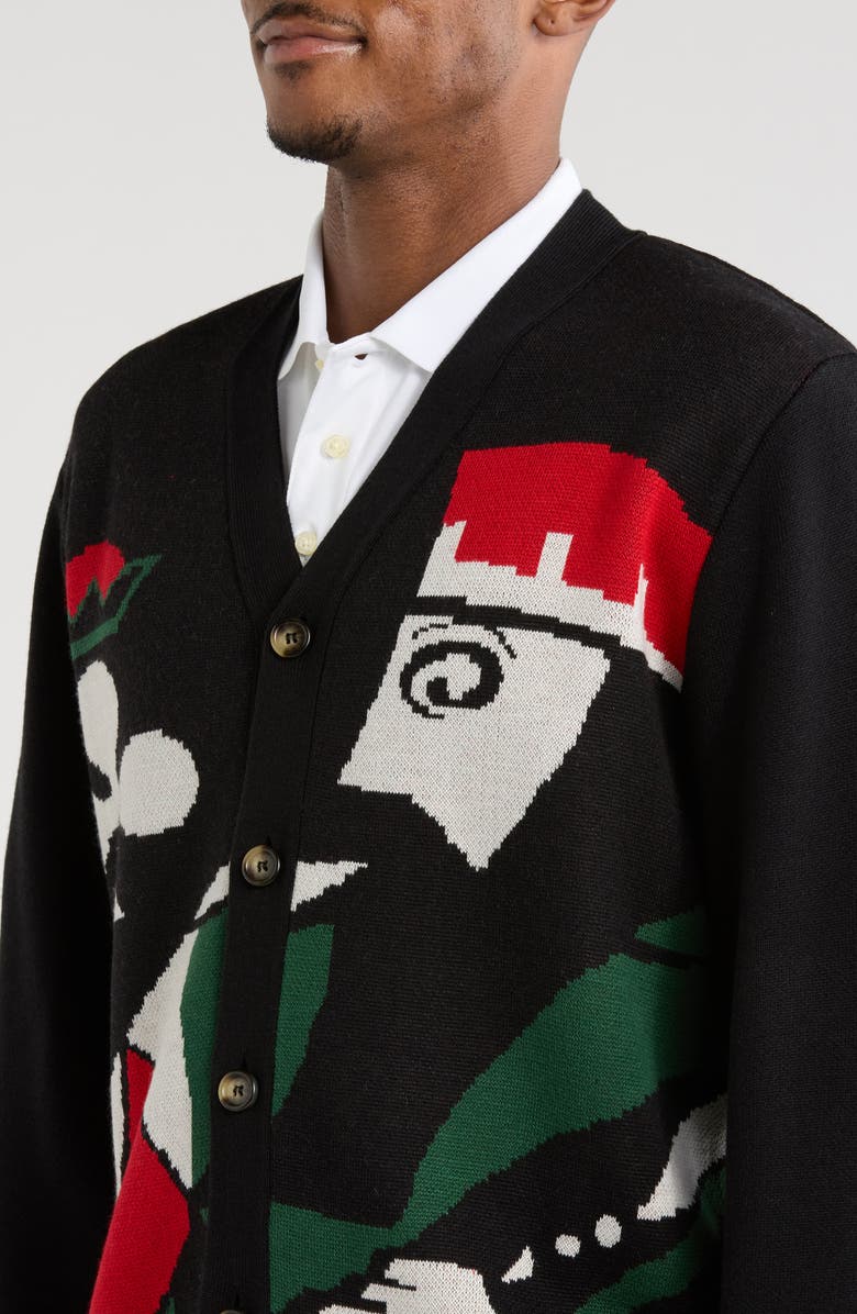 Malbon Golf Kingston Wool Blend Graphic Cardigan, Alternate, color, Black