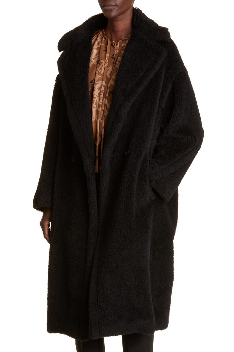 Tedgirl Double Breasted Alpaca Blend Coat, Alternate, color, BLACK