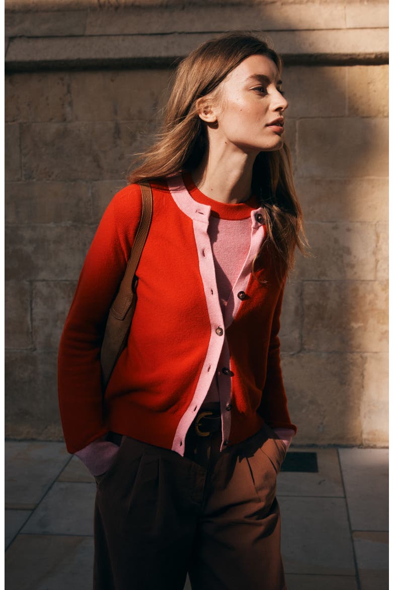 Grace Color Block Cardigan, Alternate, color, POPPY RED