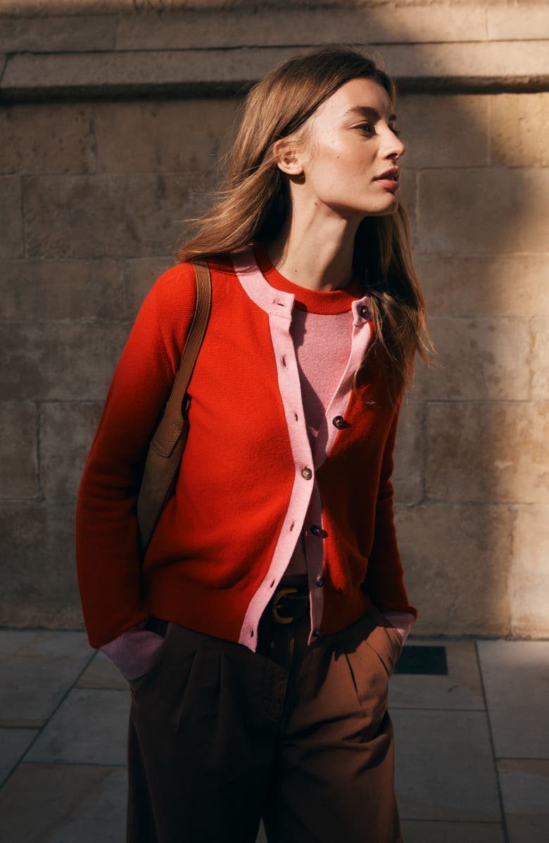 Boden Grace Color Block Cardigan, Alternate, color, Poppy Red