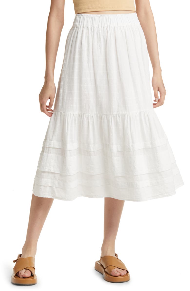 Madewell Shirred Cotton Midi Skirt, Main, color, 