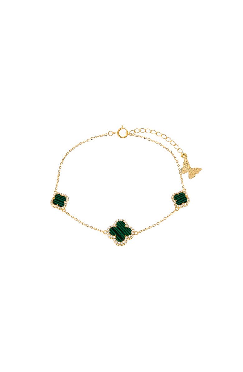 BY ADINA EDEN Triple Graduated Pave Outline Colored Stone Clover Bracelet, Main, color, 