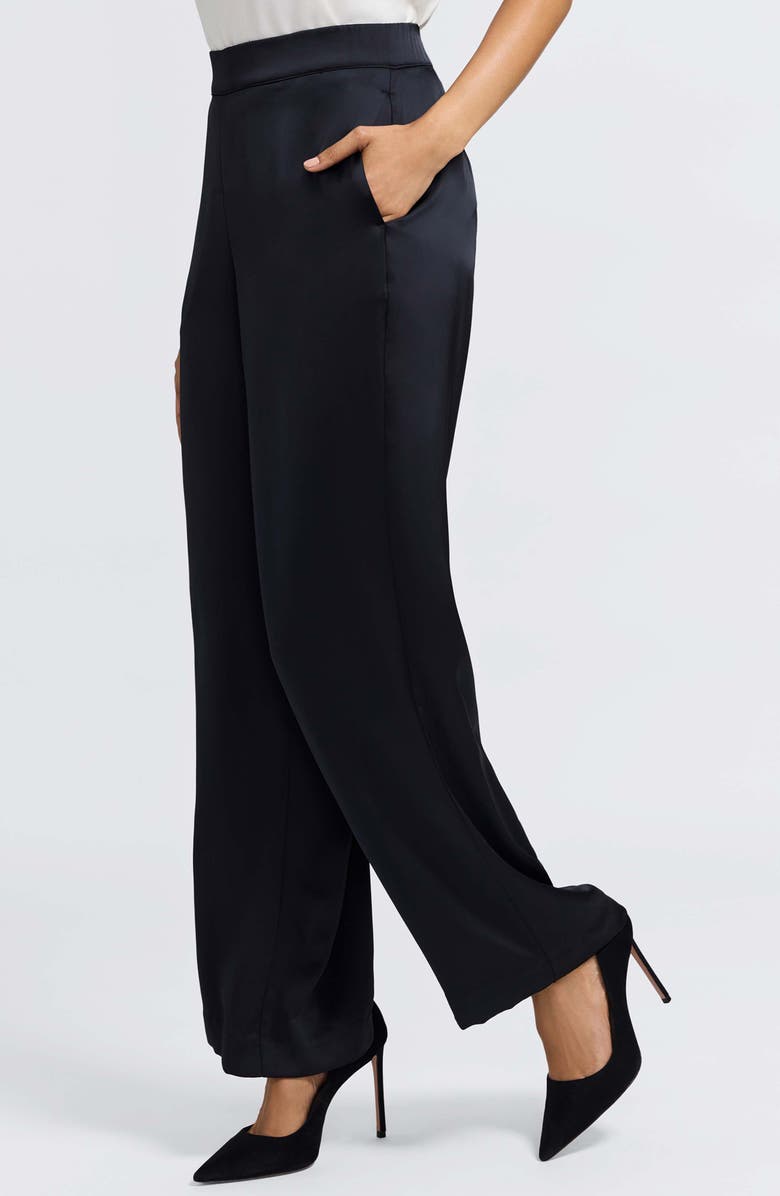 Foxcroft Hostess Satin Pull-On Pants, Alternate, color, Black