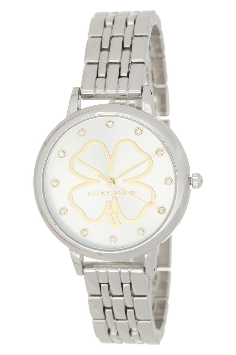 Four Leaf Clover Dial Bracelet Watch, 35mm, Main, color, SILVER