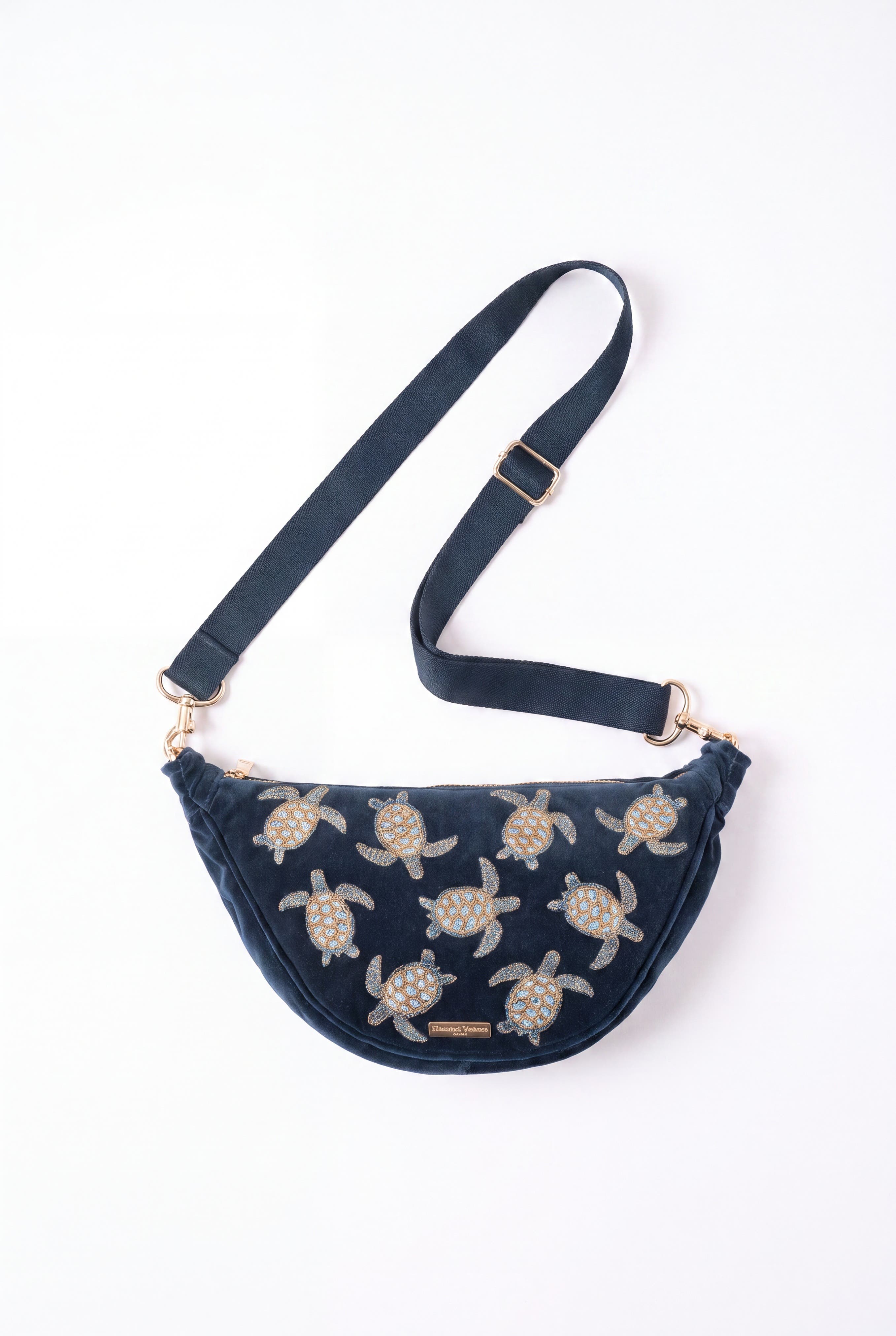 Turtle Conservation Velvet Crossbody Sling Bag, Main, color, Marine Navy