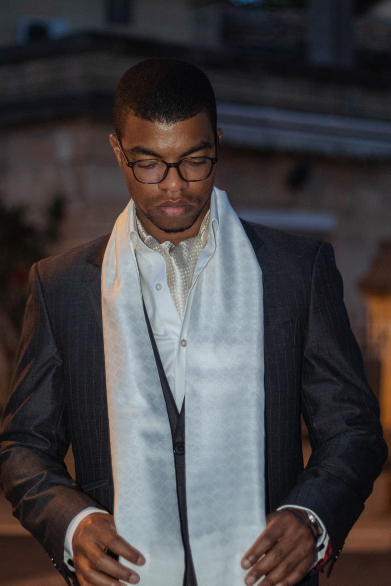 Verdi - Silk Opera Scarf for Men, Alternate, color, White