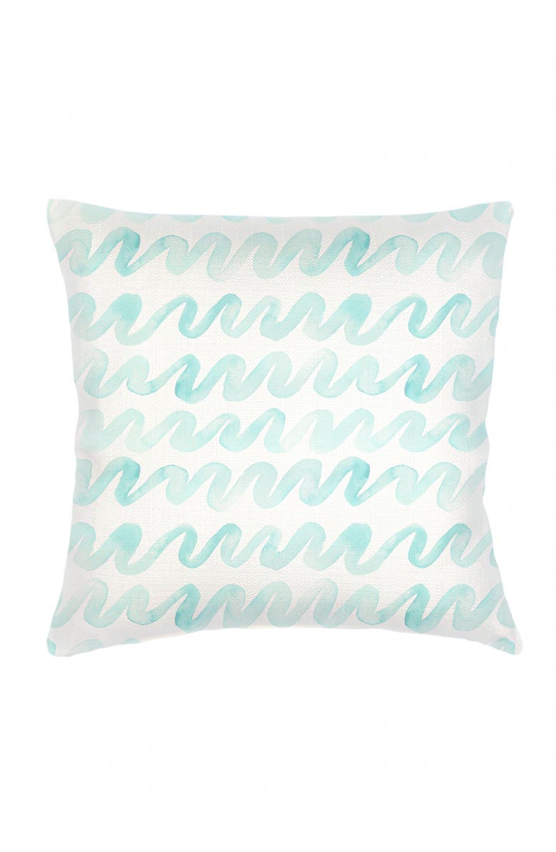Anaya Watercolor Waves Aqua Linen Euro Pillow 26x26 with Down Insert, Main, color, Aqua