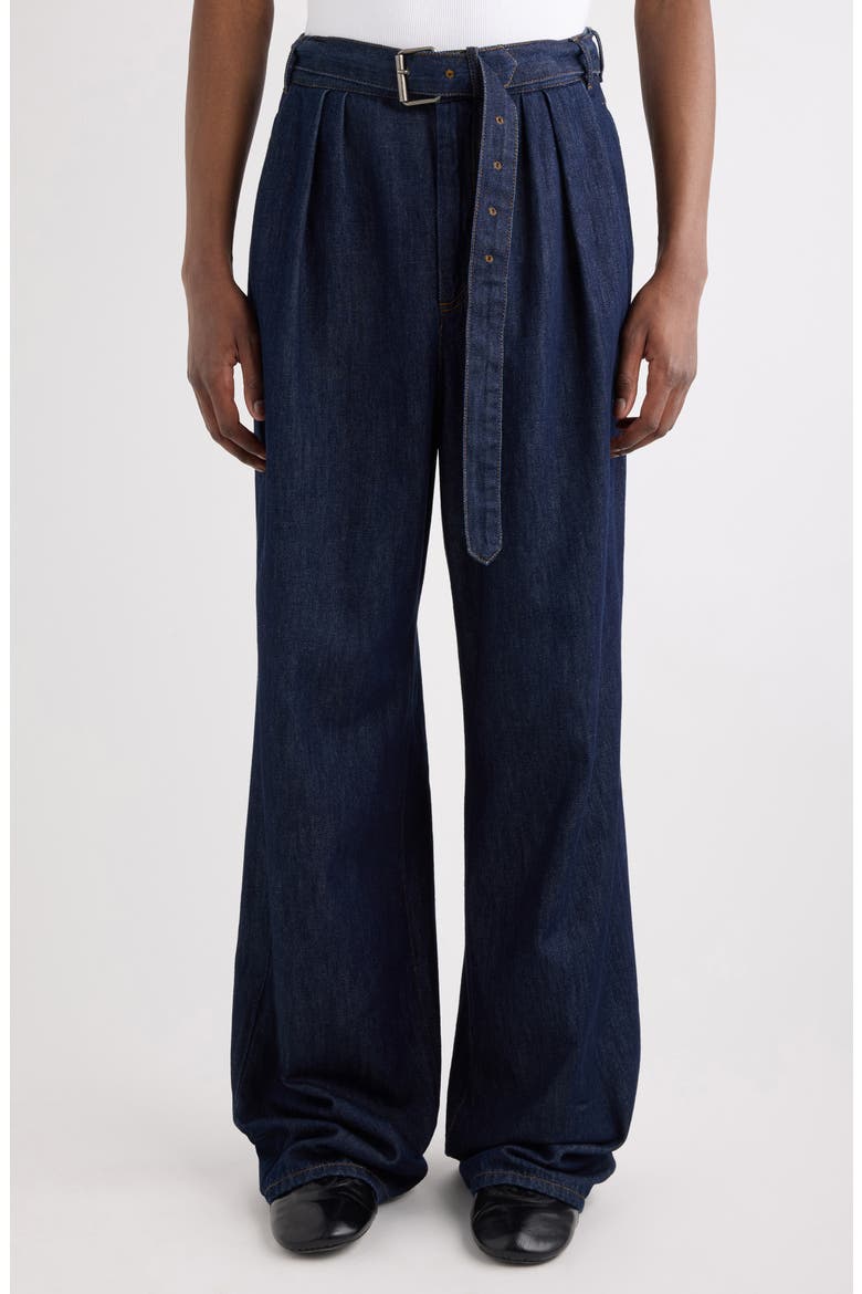 Preaches Belted Pleated Wide Leg Jeans, Main, color, INDIGO