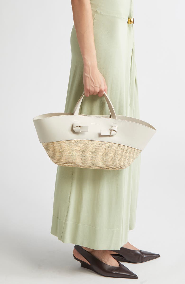 Altuzarra Small Knot Straw & Leather Tote, Alternate, color, Enoki