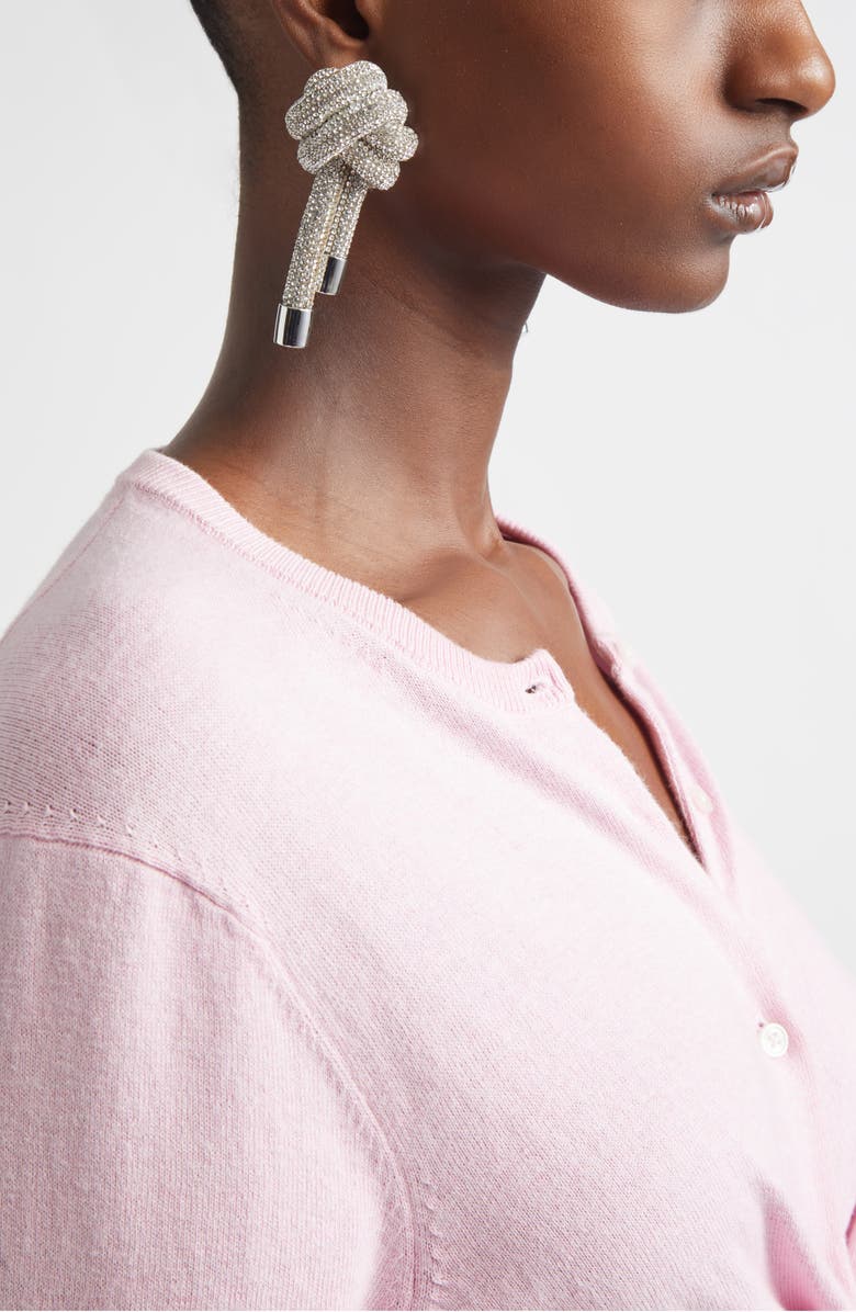 Area Crystal Knot Drop Earrings, Alternate, color, Clear Crystal/ Silver